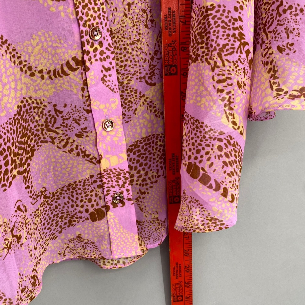 Cabi Cheetah Blouse Women Large Pink Linx Leopard Print Ruffle Sleeve Sheer 5711 - Picture 9 of 15